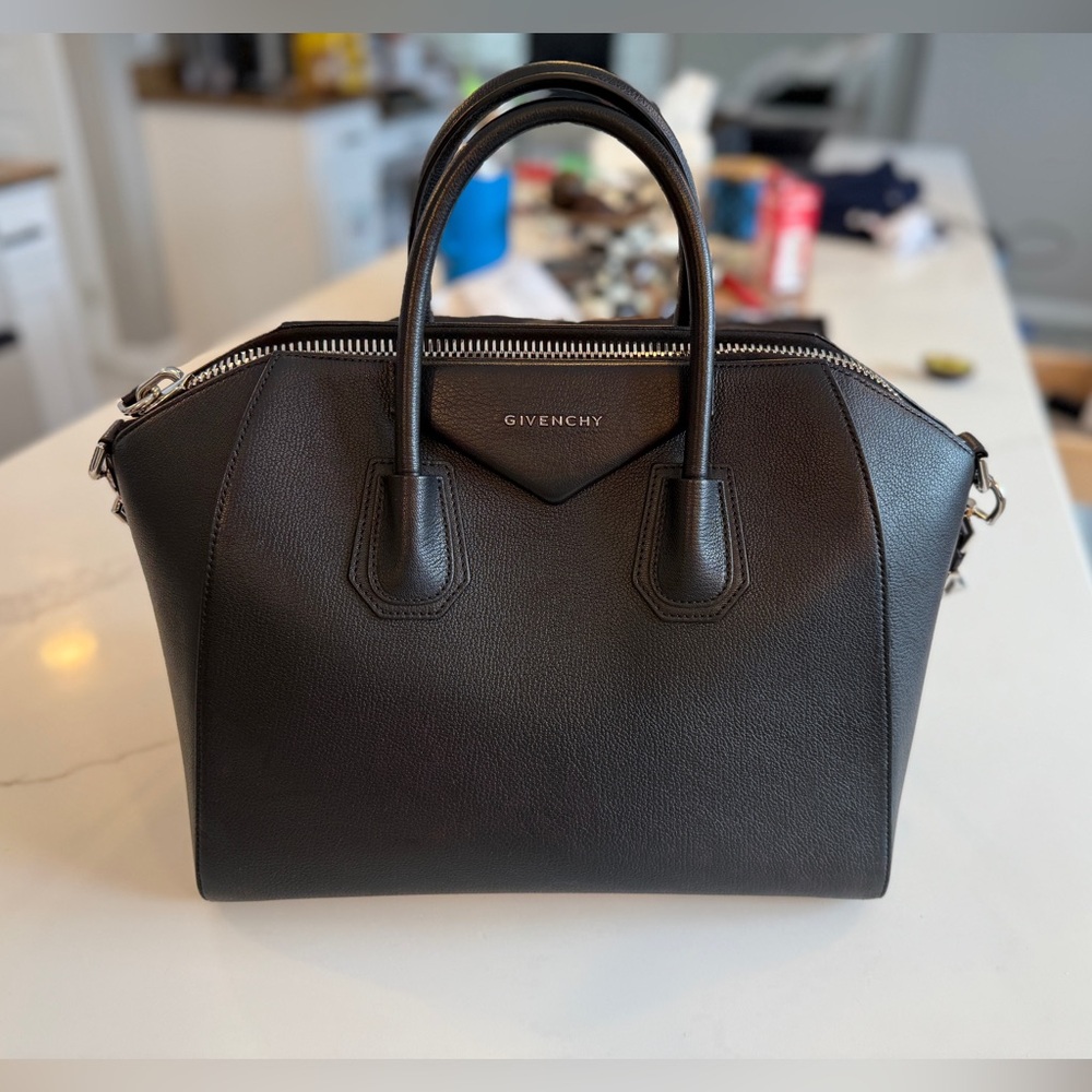 Givenchy Antigona Medium Black Grained Leather Satchel w/ Strap & Dust Bag